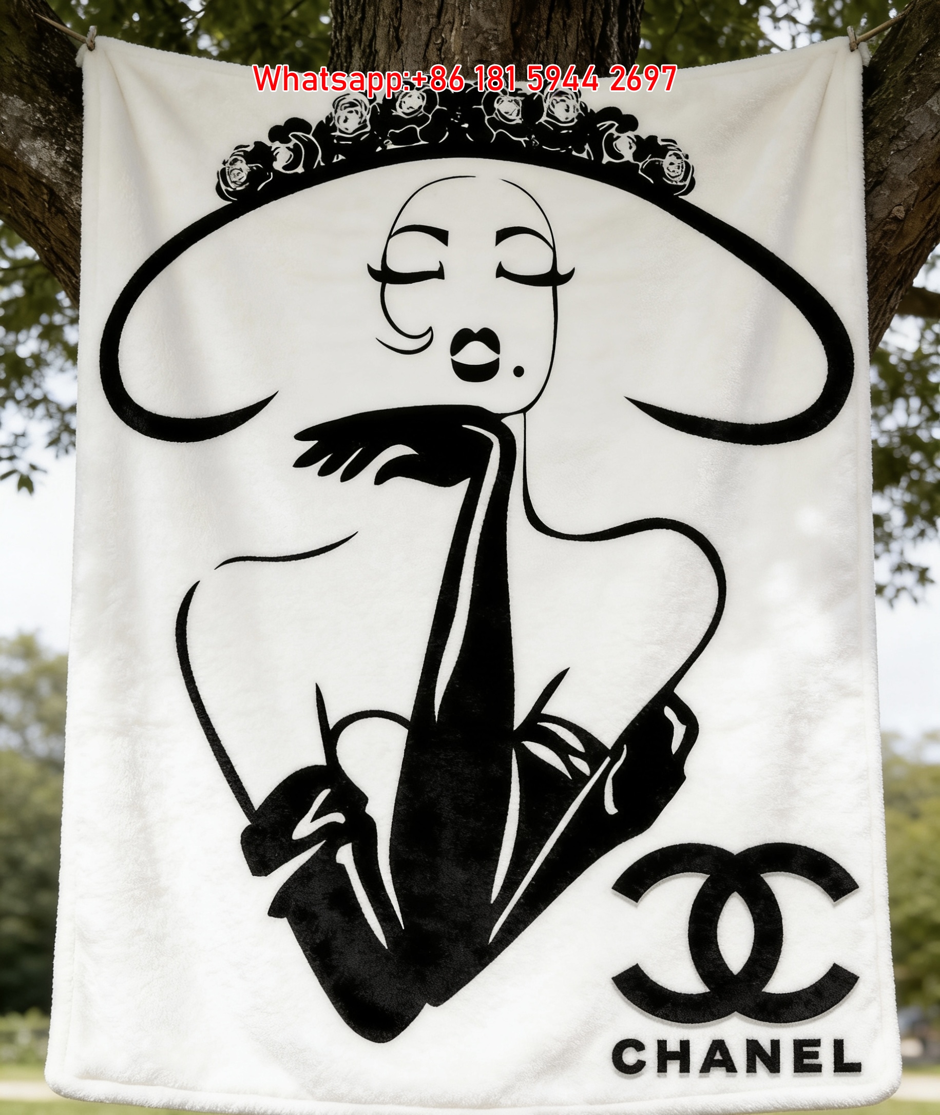Chanel Elegant Lady with Hat Flannel Throw Blanket IMG_6682